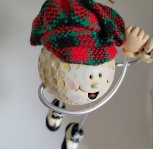 VINTAGE Golf Ball Golfer Christmas Tree Ornament Scottish Tartan Plaid